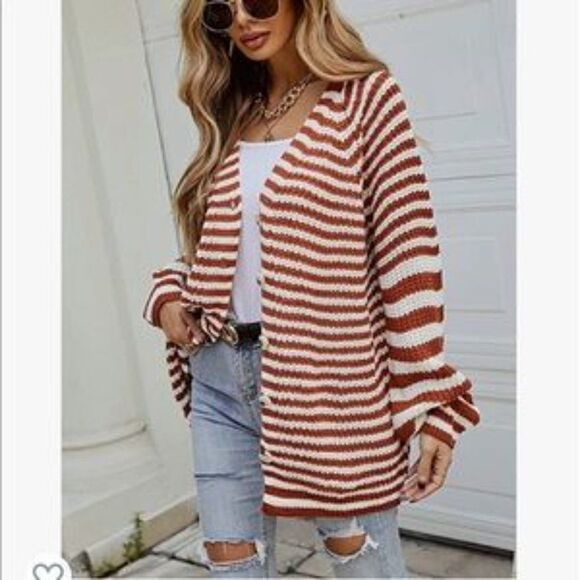 NEW Striped Button Down Long Sweater Cardigan - Picture 4 of 9